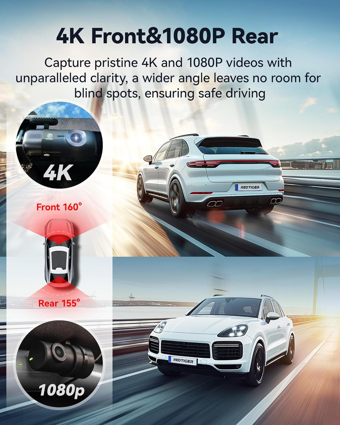 Dash Cam 4K Front and Rear 1080P