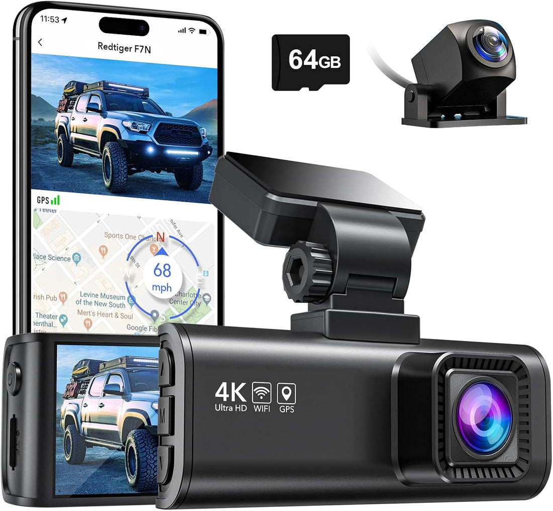 F7N 4K Dual Dash Cam with 64GB Card