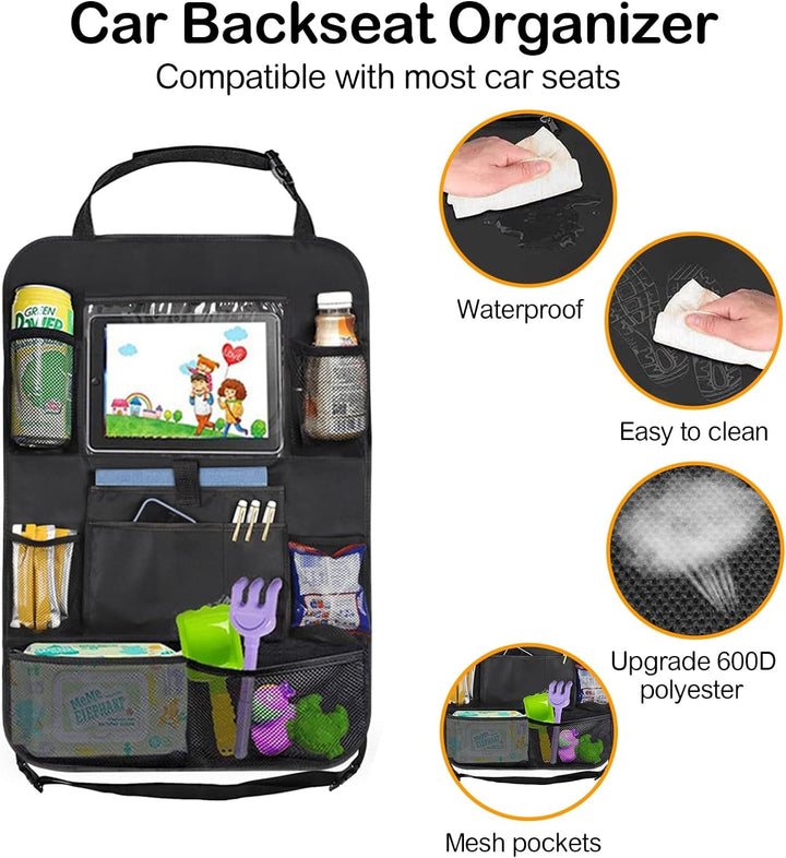 Car Storage Organizer 2 Pcs,Car Backseat Organizer for Kids Durable Waterproof Oxford Fabric with Touchable Tablet Holder 8 Mesh Pockets