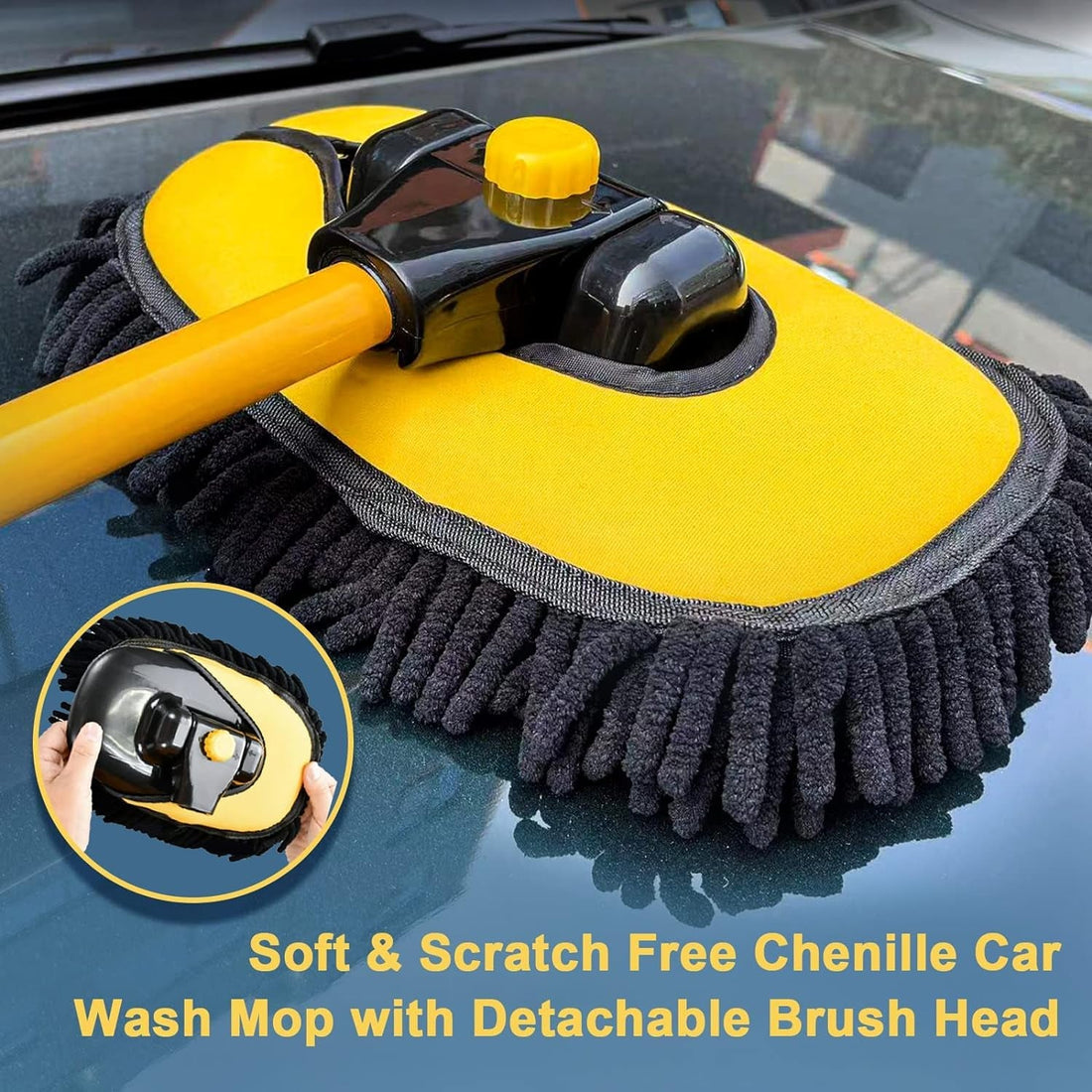 Car Wash Brush Kit, 5 Pack Detachable Chenille Microfiber Car Wash Mop Head with Long Handle