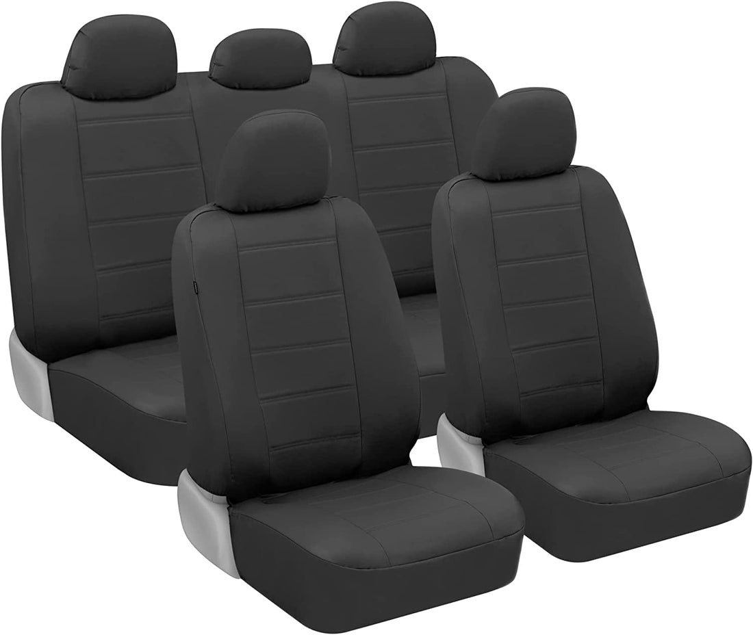 Carxs Black Leather Car Seat Covers Full Set, 9-Piece Faux Seat Covers