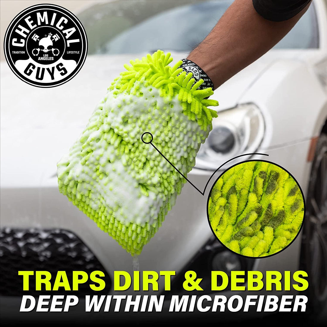 MIC493 Chenille Premium Scratch-Free Microfiber Wash Mitt, Lime Green, 9.6" X 2.3" X 7"