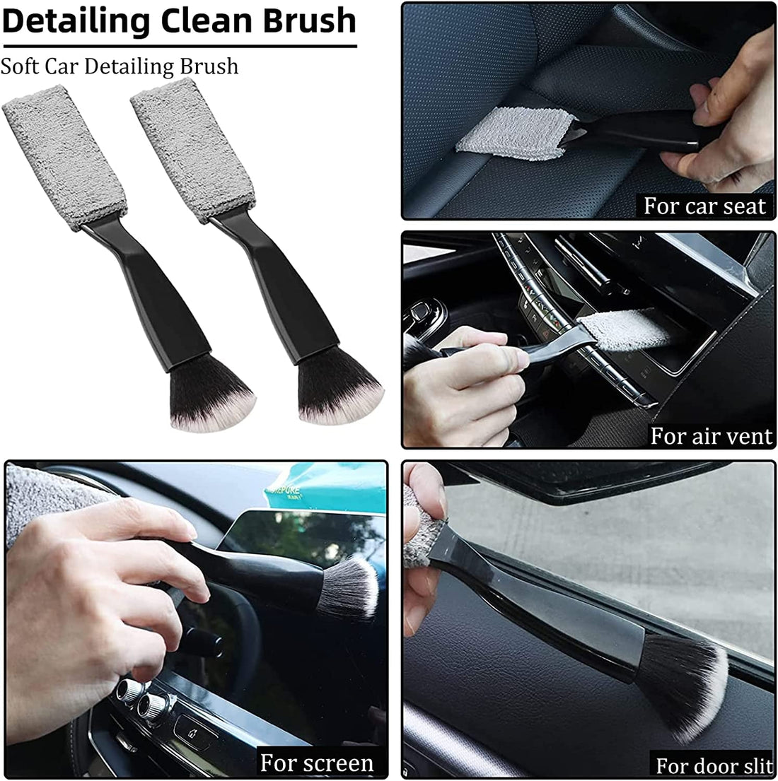 2Pack Double Head Brush for Car Clean,2 in 1