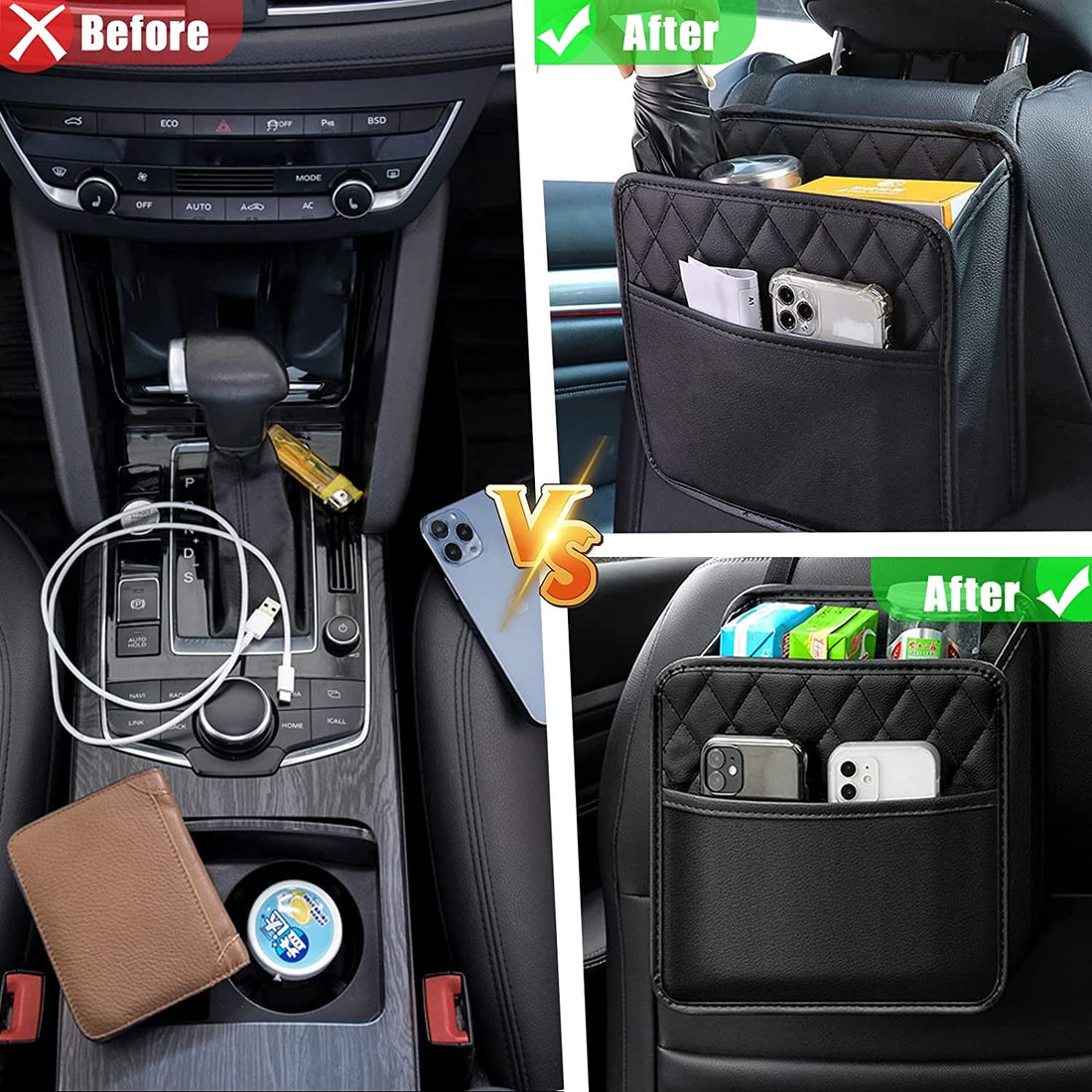 Backseat Car Organiser, Car Net Pocket Handbag Holder Bag,