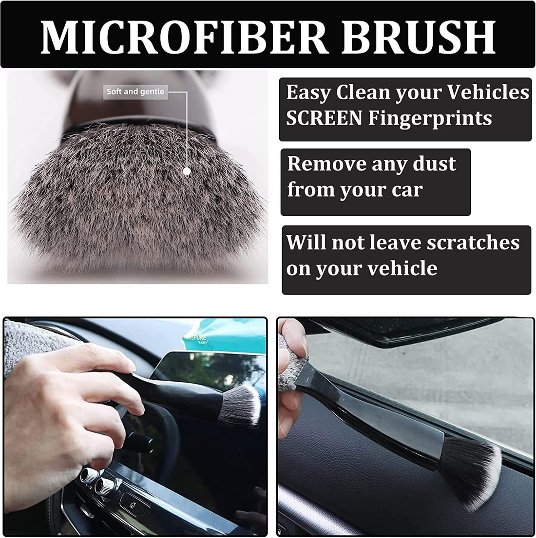 2Pack Double Head Brush for Car Clean,2 in 1