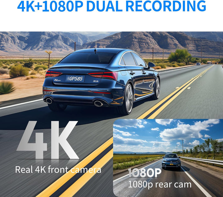 True 4K Dash Cam Front and Rear, Free 64GB Card