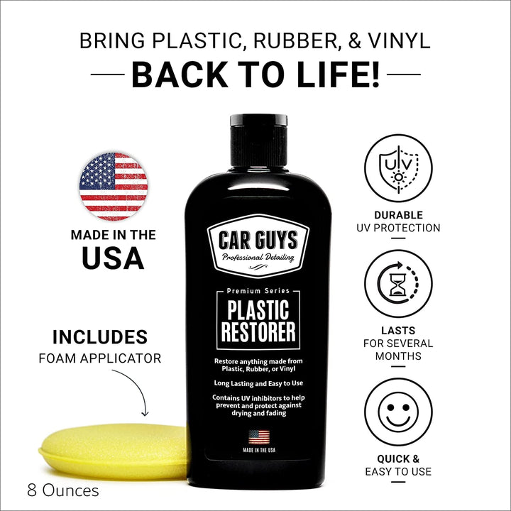 Carguys Plastic Restorer - the Ultimate Solution for Bringing Rubber Vinyl and Plastic Back to Life! - 8 Oz Kit