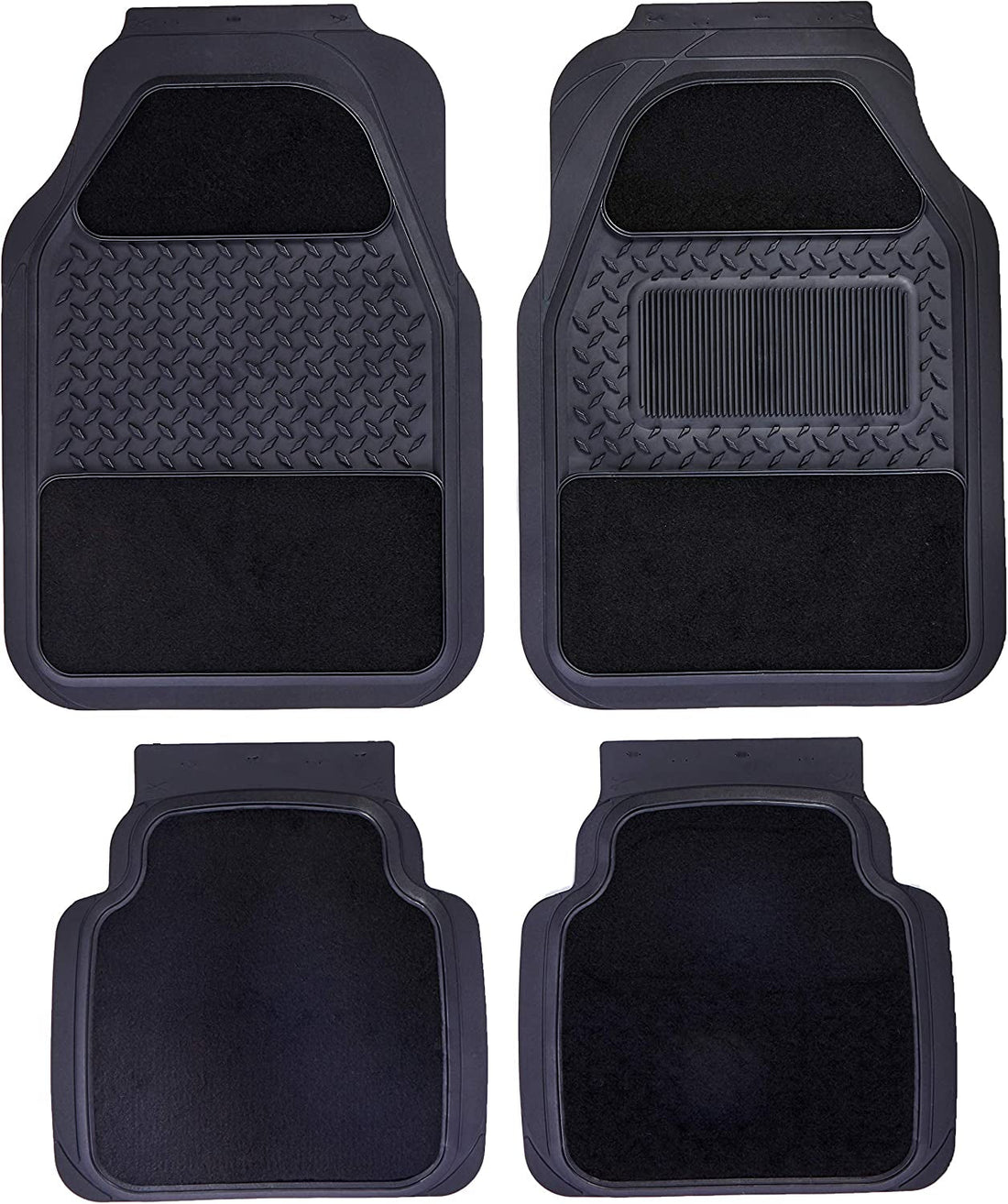 Monarch Carpet & Rubber Car Floor Mat 4 Piece Set - Black