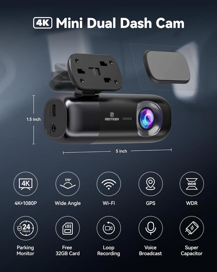 Dash Cam 4K Front and Rear 1080P