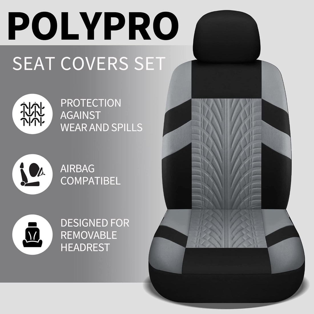 Car Seat Covers Full Set, Front Seat Covers and Split Rear Bench Seat Covers for Car, Universal Cloth Seat Covers for SUV, Sedan, Van