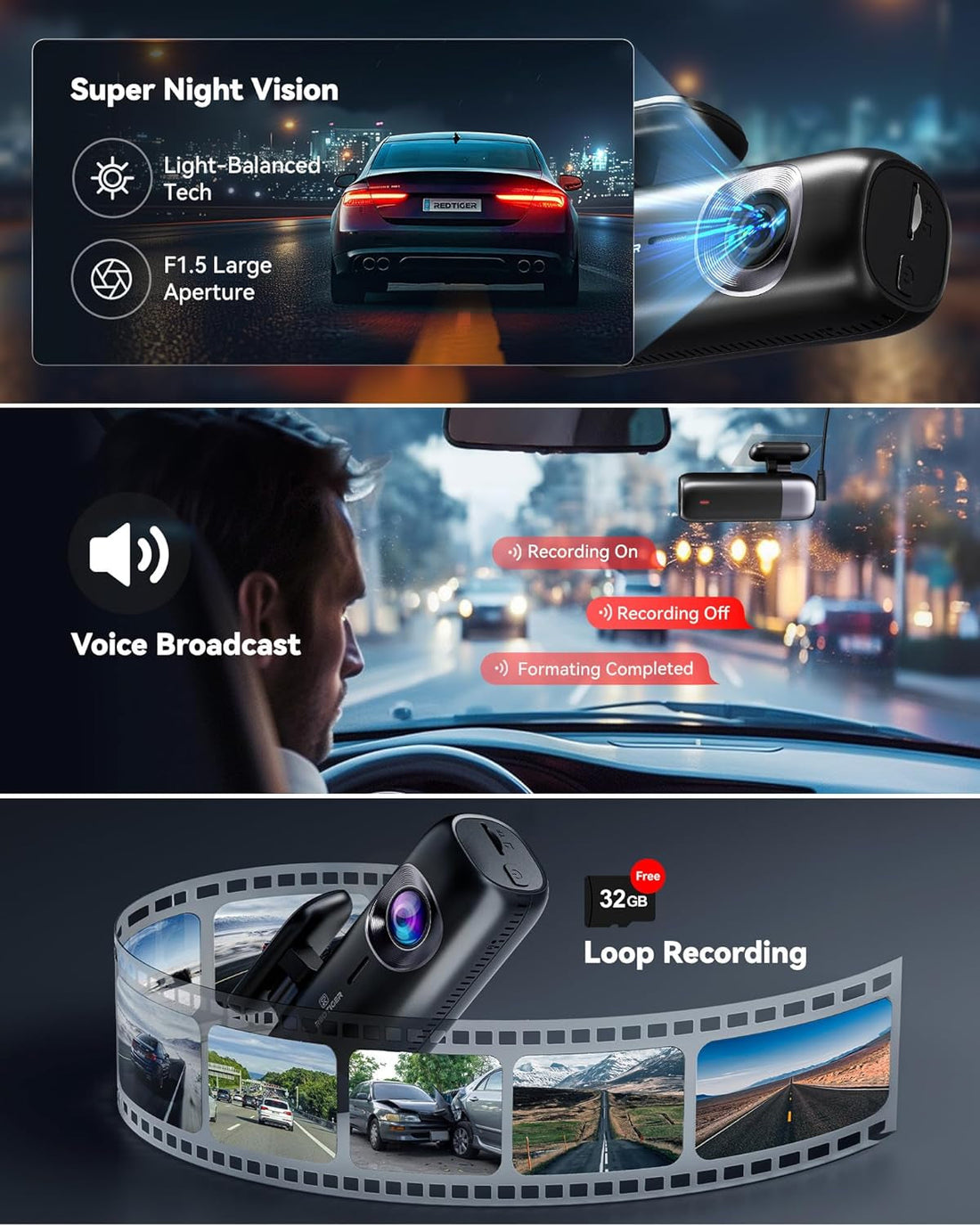 Dash Cam 4K Front and Rear 1080P