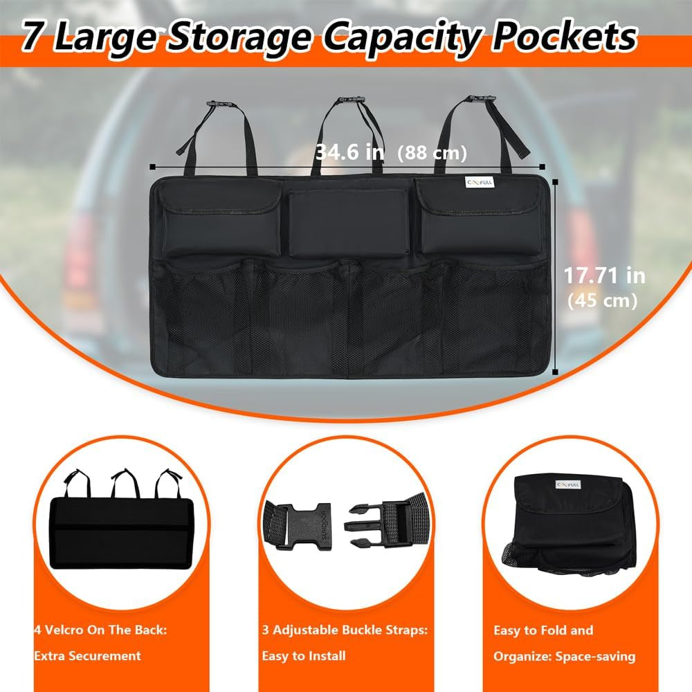 Car Trunk Organizer - Super Capacity Car Hanging Boot Organisers with 7 Enlarged Pockets