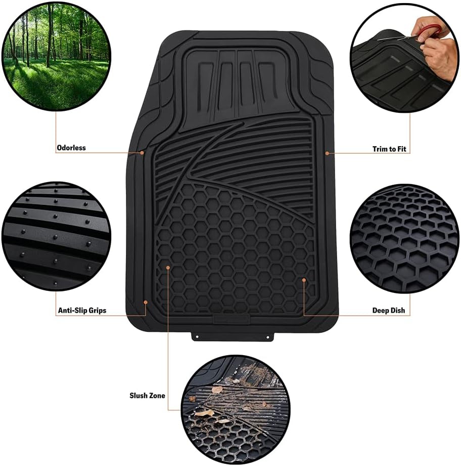 4 Piece Heavy Duty Floor Mat, Black