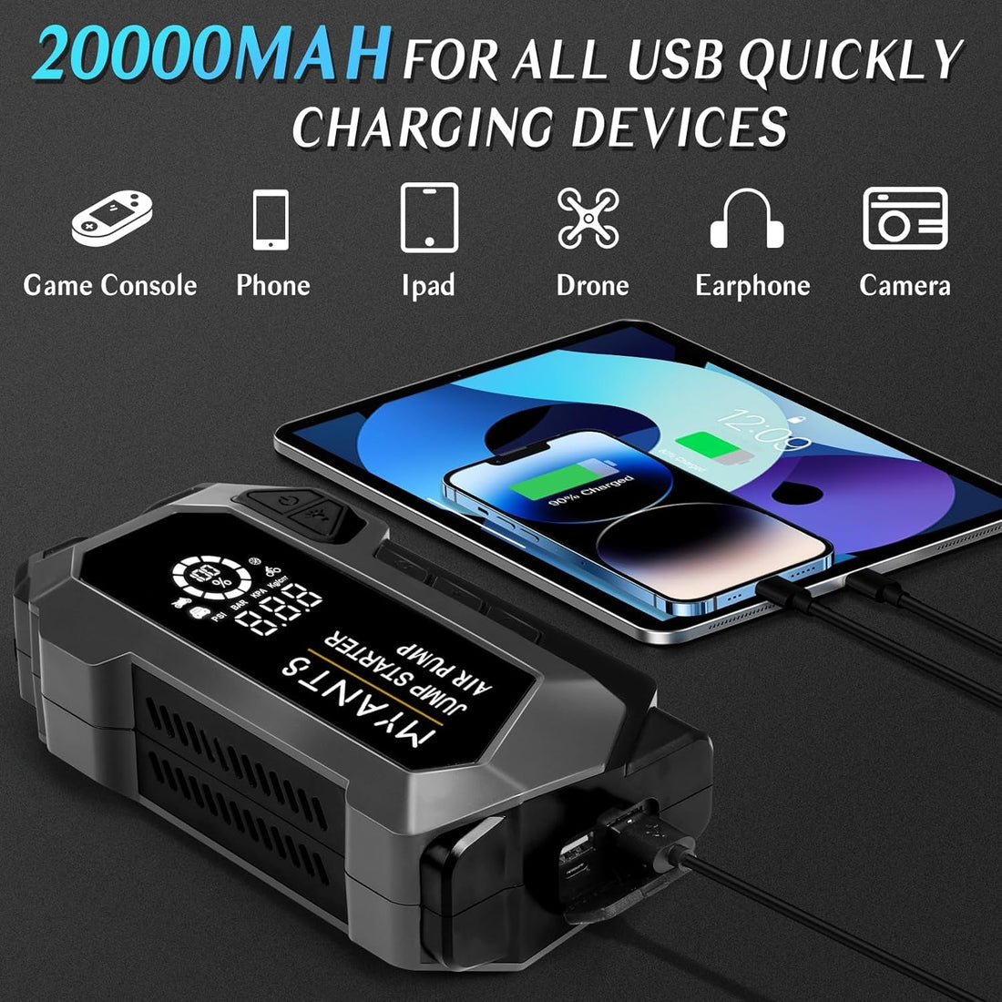 Car Battery Jump Starter with Air Compressor