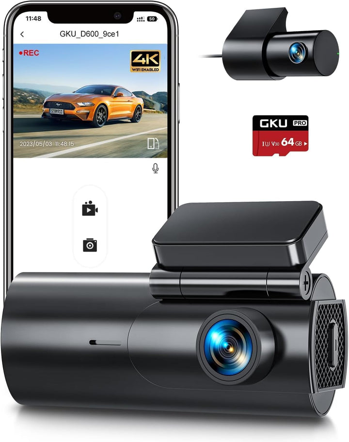 4K Wifi Dash Cam, Dual Front & Rear 2.5K+1080P