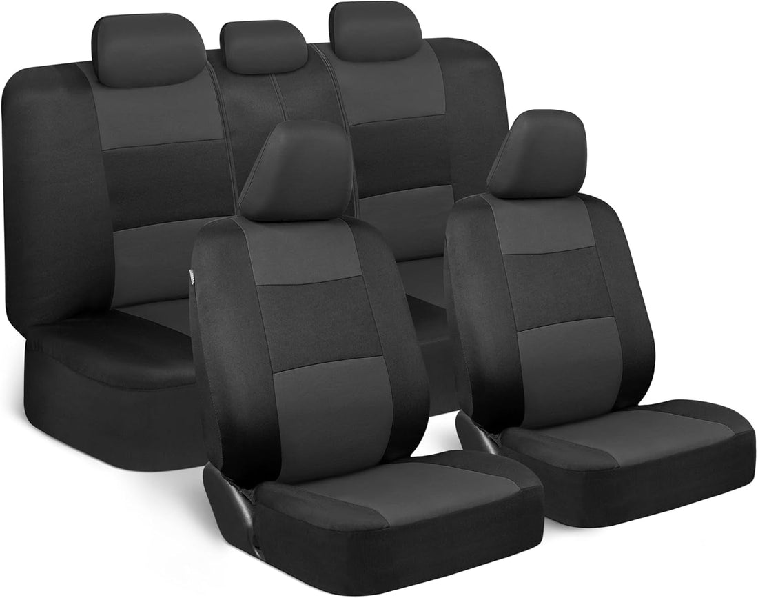 Polypro Car Seat Covers Full Set in Charcoal on Black – Front and Rear Split Bench for Cars