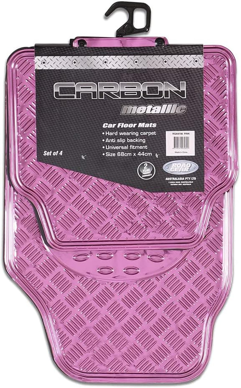 Venom 4-Piece Car Mat - Pink [Rubber/Aluminium Look]