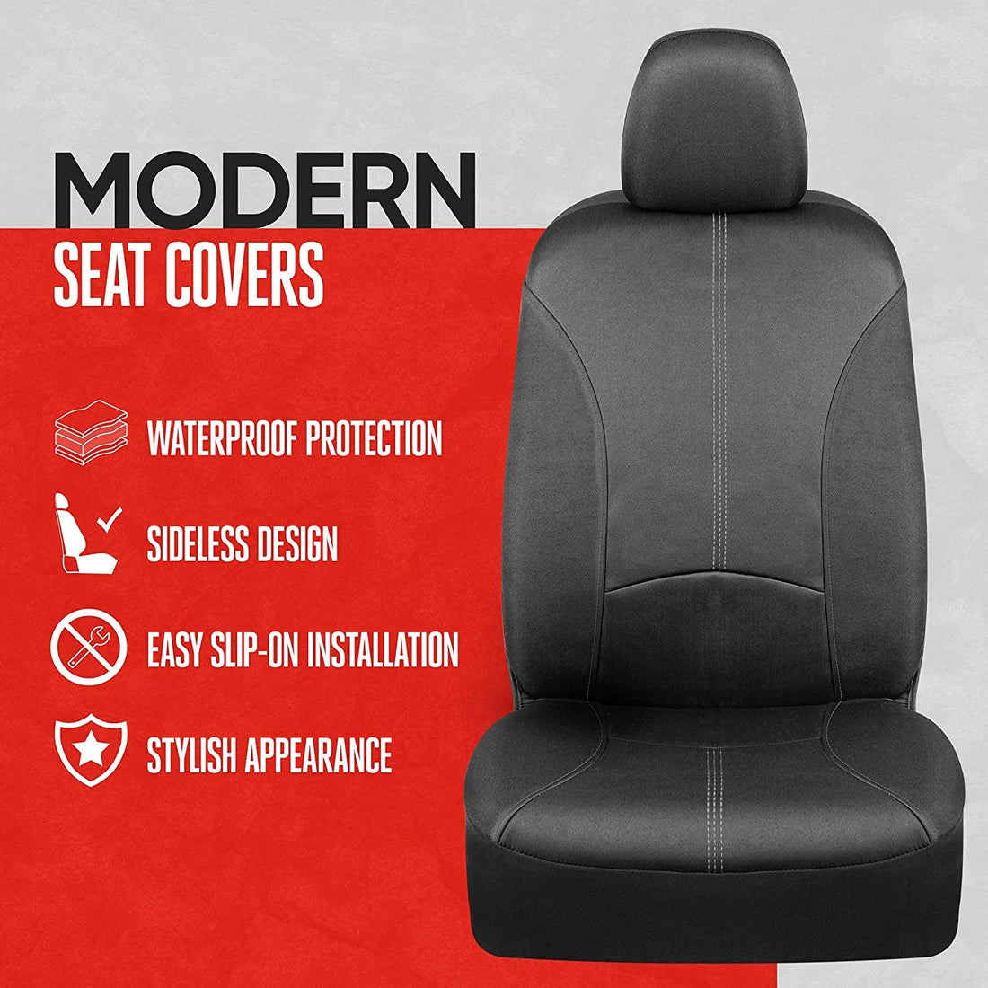 Spillguard Waterproof Seat Covers for Front Seats, Gray Stitching