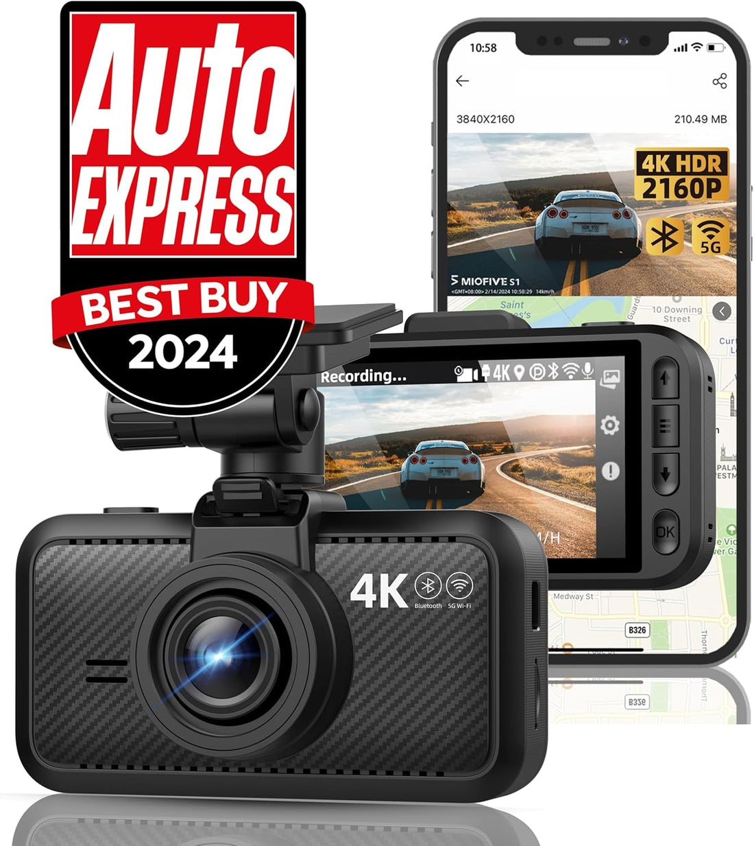 Dash Cam Front for Car 4K/2160P Dash Camera with 5G Wifi and Bluetooth APP