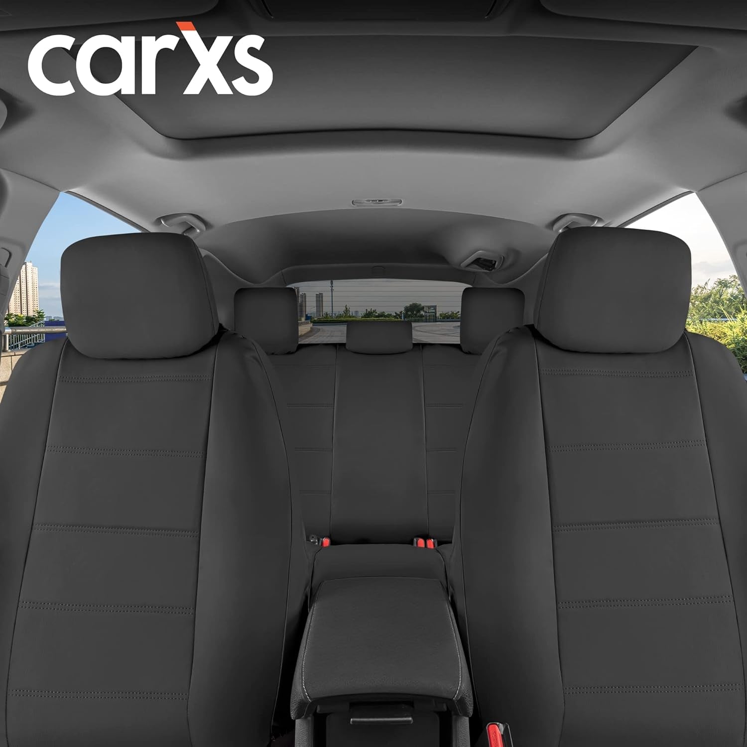 Carxs Black Leather Car Seat Covers Full Set, 9-Piece Faux Seat Covers