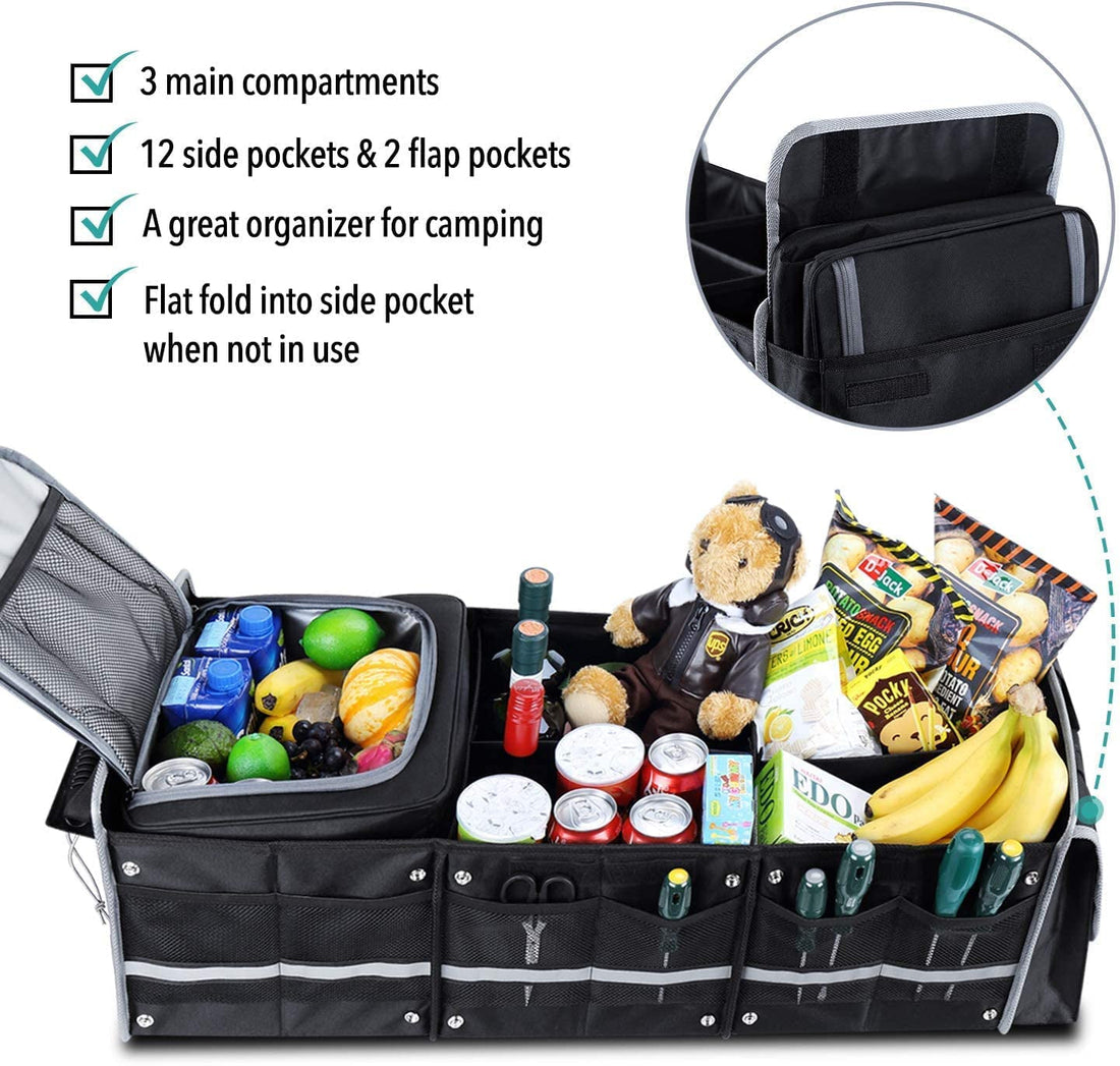 Versatile Car Trunk Organiser with Insulated Cooler Bag