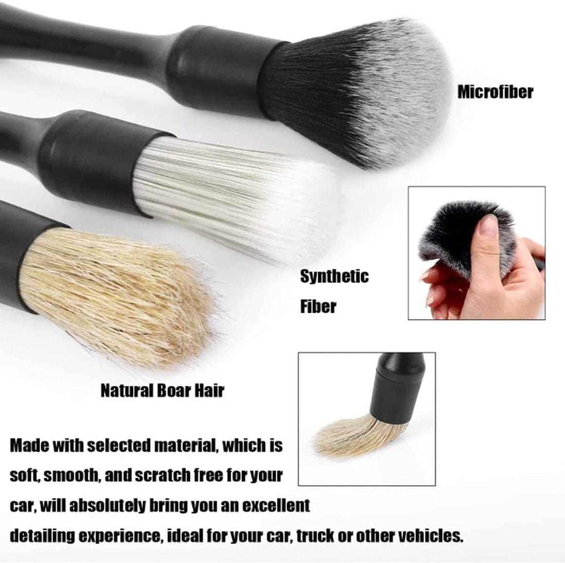 3Pcs Car Detailing Brushes Set Soft Auto Detailing Brush Kit