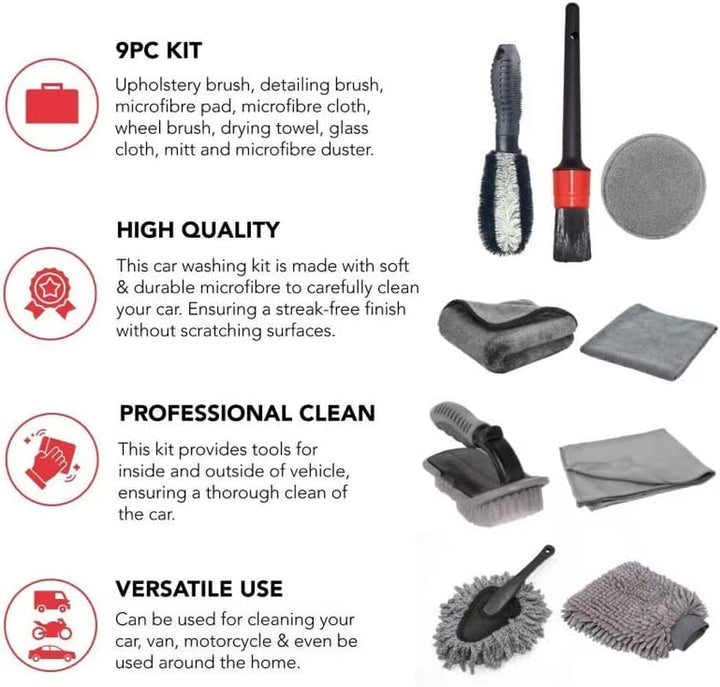 9Pcs Car Wash Cleaning Kit