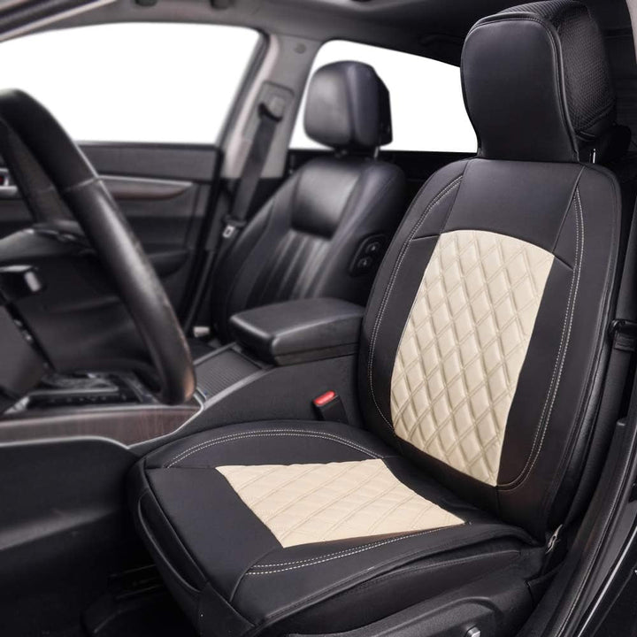 Deluxe Sideless Universal Fit Leatherette Seat Cover, Black and Beige