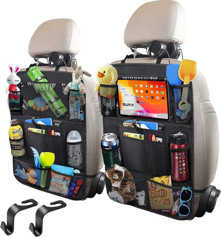 Car Storage Organizer 2 Pcs,Car Backseat Organizer for Kids Durable Waterproof Oxford Fabric with Touchable Tablet Holder 8 Mesh Pockets