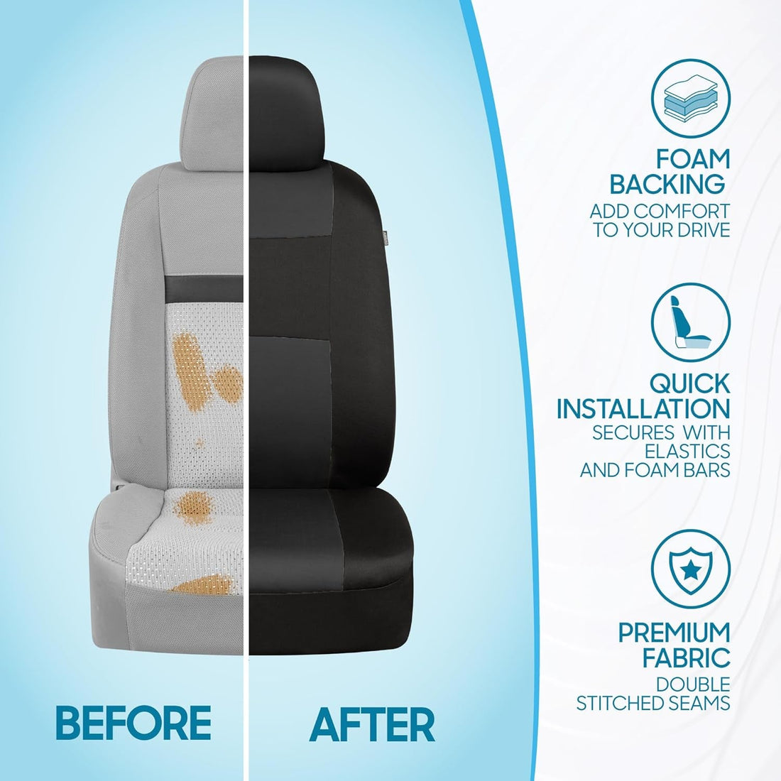 Polypro Car Seat Covers Full Set in Charcoal on Black – Front and Rear Split Bench for Cars