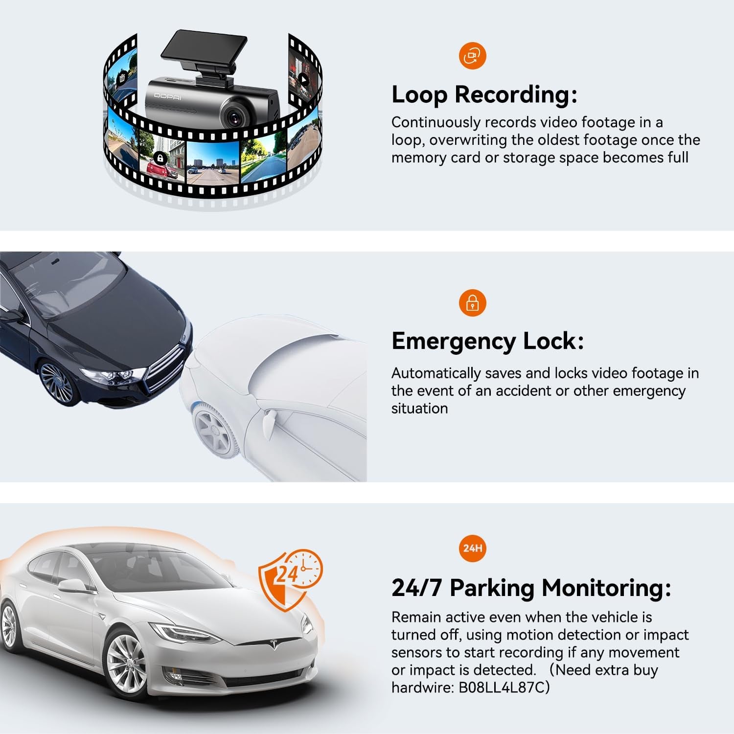 Car Dash Cam 1296P+1080P Front and Rear Built-In Wifi