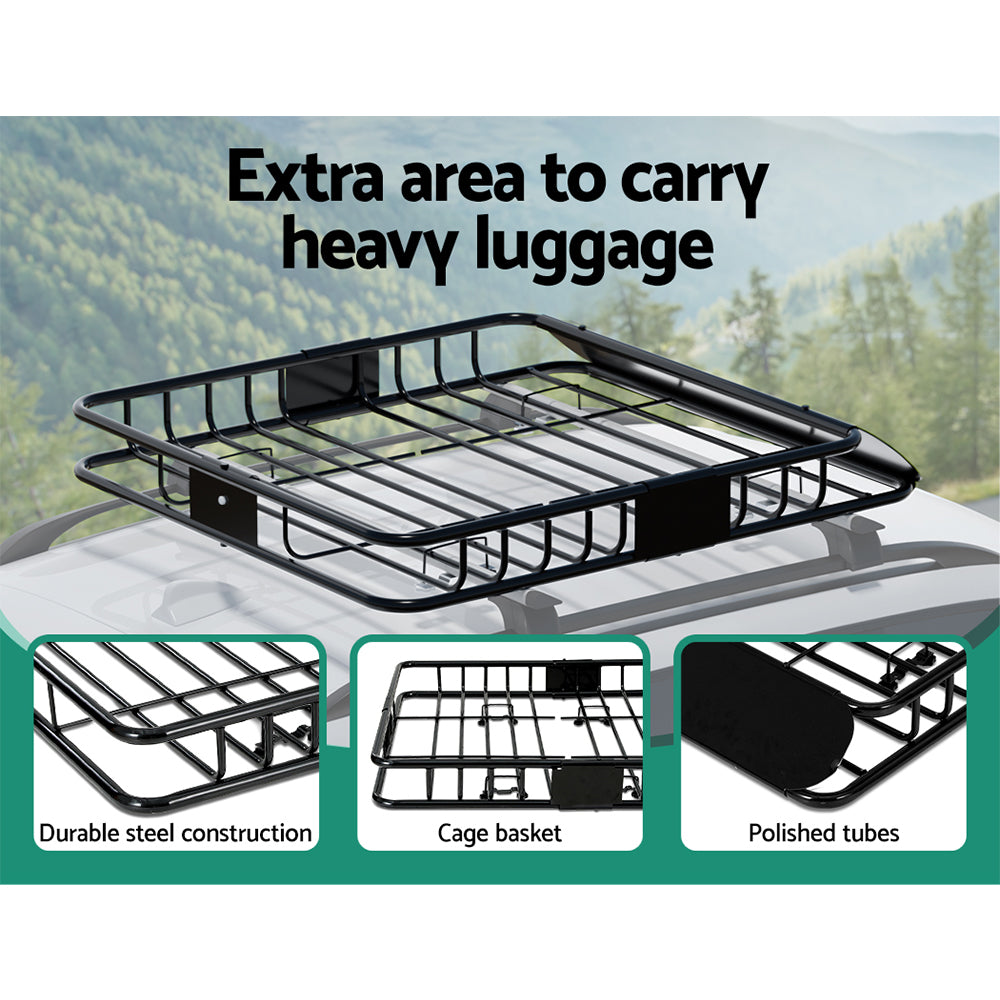 Universal Car Roof Rack Basket Luggage Vehicle Cargo Carrier 111cm Black