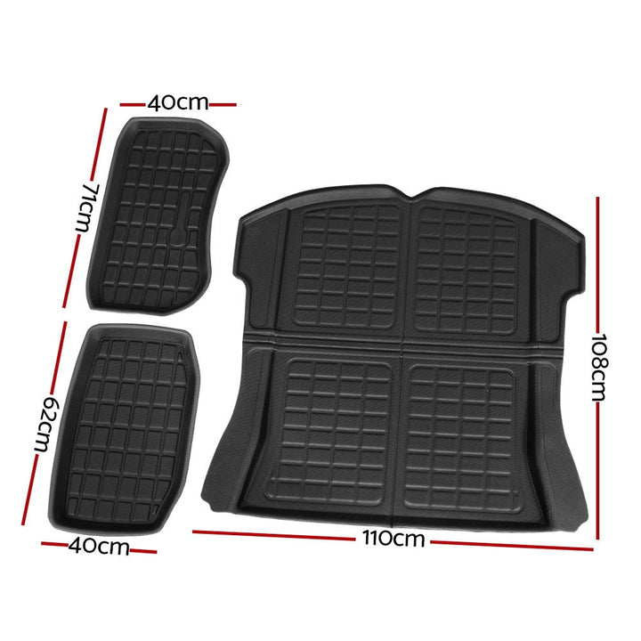 3 Pieces Car Rear Front Cargo Trunk Toolbox Luggage Rubber Mats for Tesla Model 3