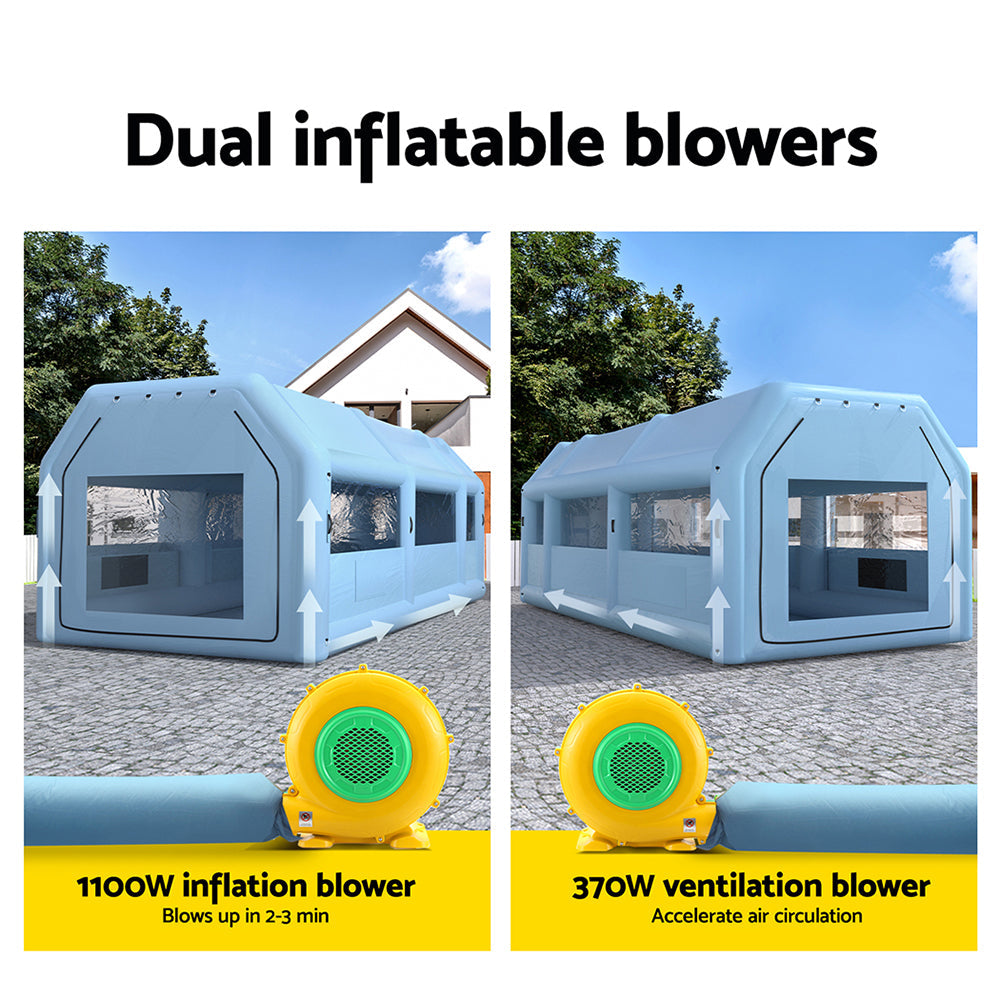 Inflatable Spray Booth 10x5M Car Paint Tent Filter System 2 Blowers