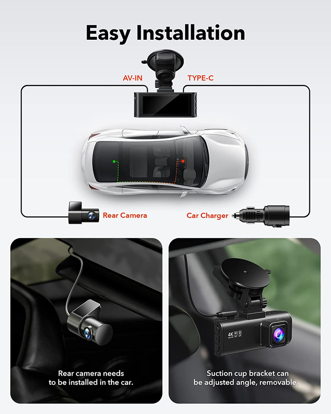 4K Dash Cam Front and Rear