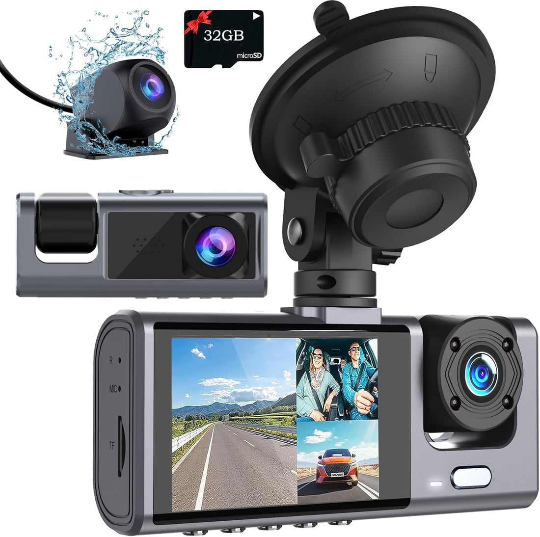 3 Channel Dash Cam Front and Rear Inside,nitor