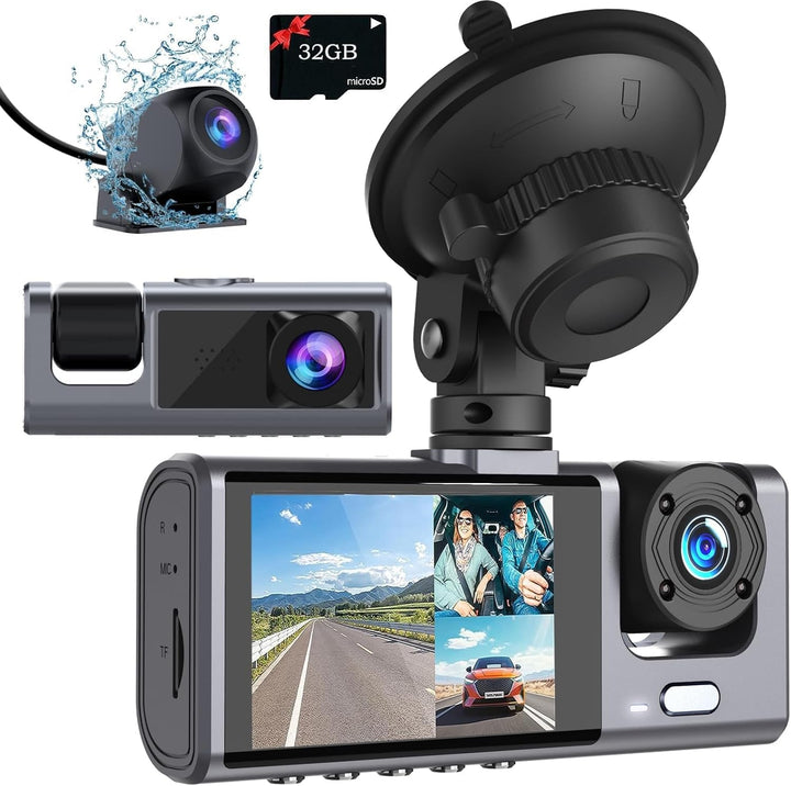 3 Channel Dash Cam Front and Rear Inside,nitor