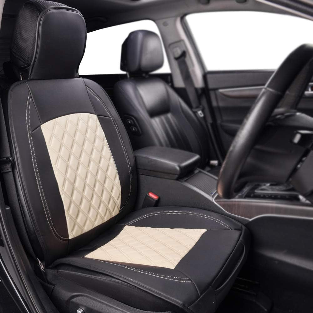 Deluxe Sideless Universal Fit Leatherette Seat Cover, Black and Beige