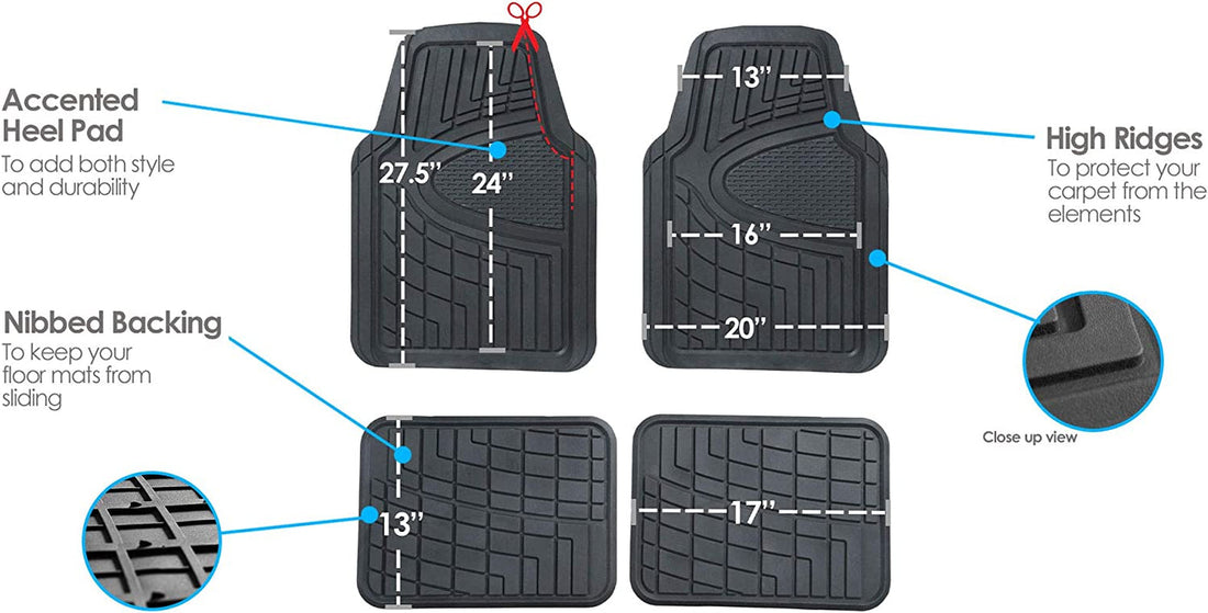 Automotive Floor Mats - Heavy-Duty Rubber Floor Mats for Cars