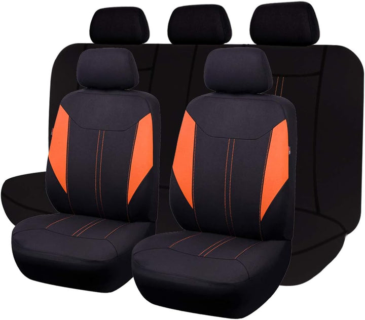 Car Seat Covers Full Set Protectors Fabric Sporty Color Black Gray Red Purple Orange Rear Bench Split SUV Truck (Orange)