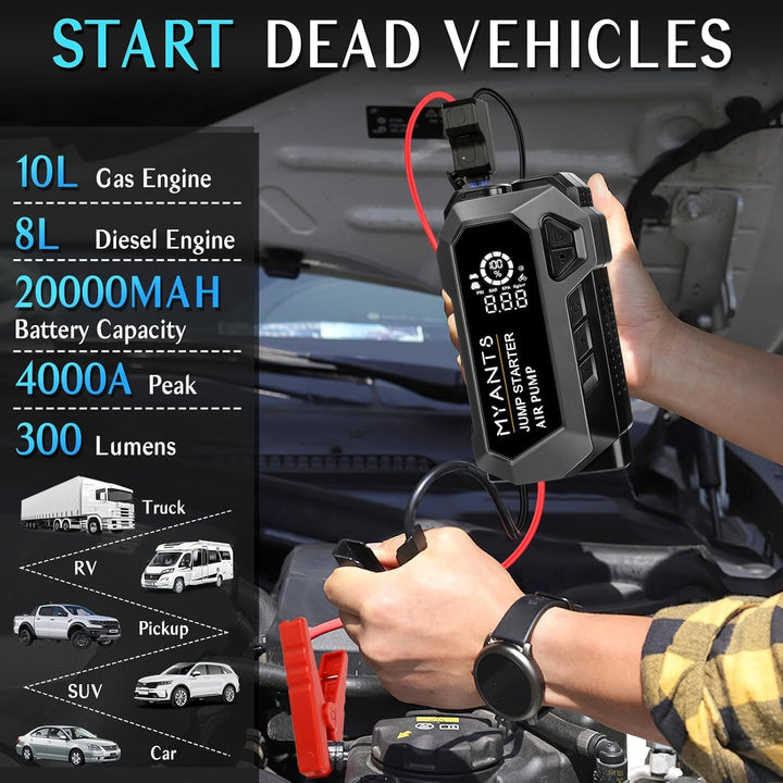 Car Battery Jump Starter with Air Compressor