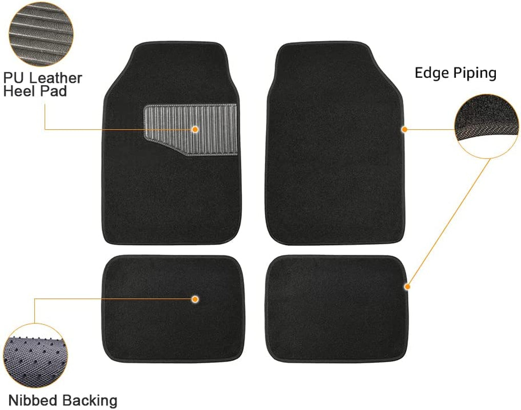 Universal Fit All-Weather Heavy-Duty Carpet Floor Mats Cars - 4-Piece, Black