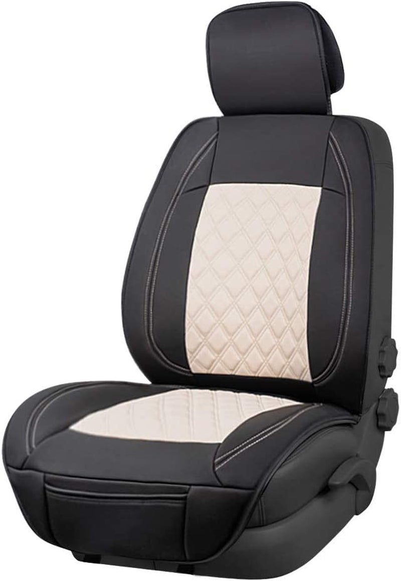 Deluxe Sideless Universal Fit Leatherette Seat Cover, Black and Beige