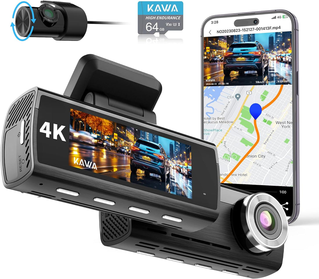 True 4K Dash Cam Front and Rear, Free 64GB Card