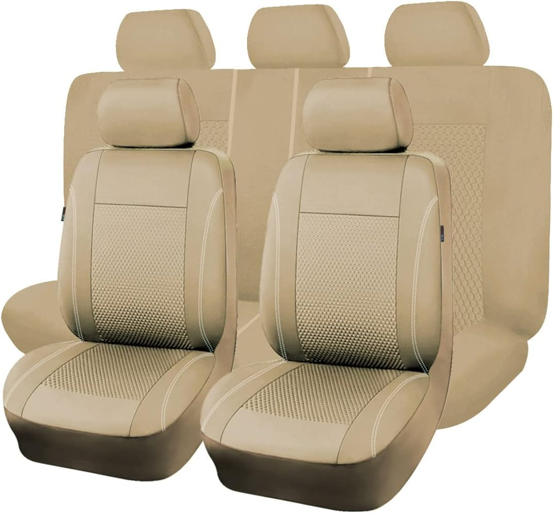 Car Seat Covers Full Set Velvet Cubic Heat Stamp Massage Breathable Rear Bench Split Black Gray Beige Tan