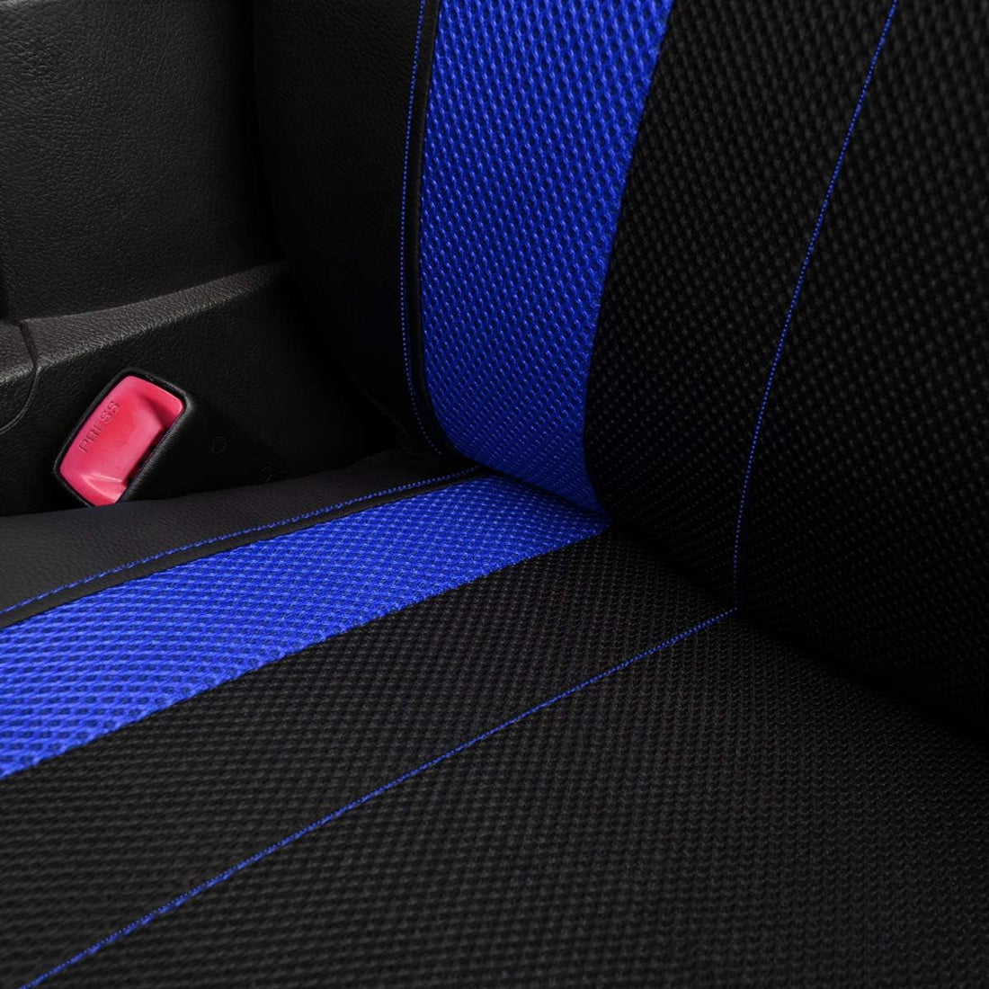 Car Seat Covers Full Set Faux Leather Air Mesh Breathable Man Lady Airbag Compatible Rear Bench Split 40/60 50/50 60/40 Truck Pick up (Full Set - Low Back, Black Blue)