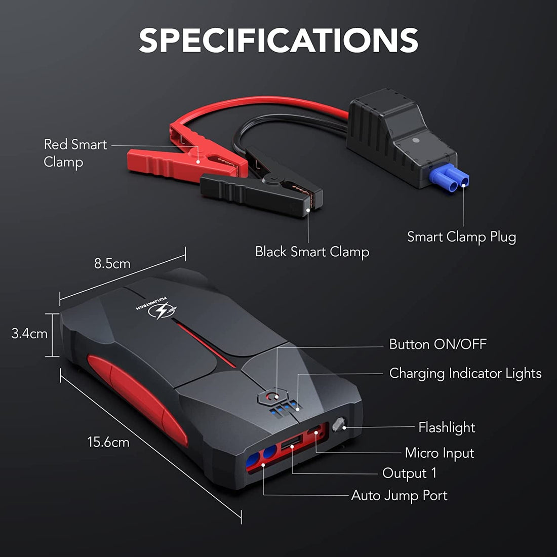 Car Jump Starter 2000A 12V Smart Auto Battery Booster Pack