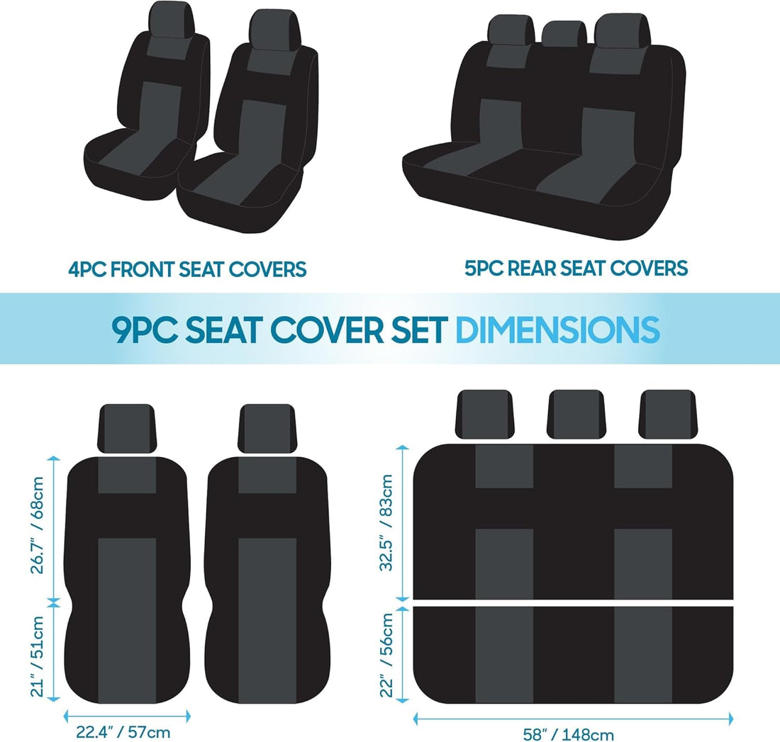 Polypro Car Seat Covers Full Set in Charcoal on Black – Front and Rear Split Bench for Cars