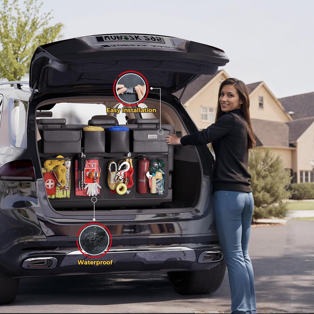 Trunk Organizer Suitable for Car, Super Capacity Hanging Organizer, Trunk Tidy Storage Bag with Lids