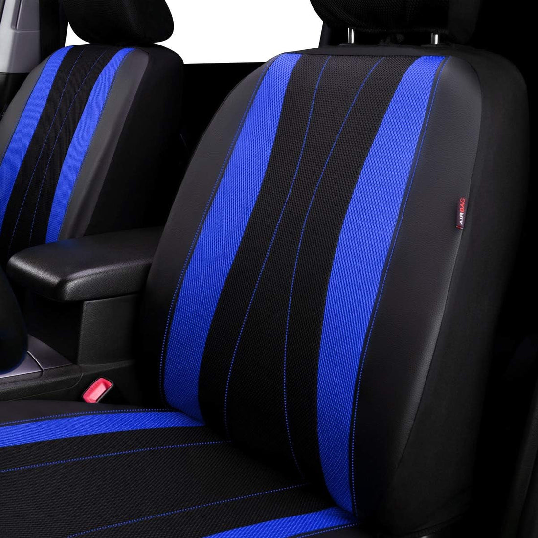 Car Seat Covers Full Set Faux Leather Air Mesh Breathable Man Lady Airbag Compatible Rear Bench Split 40/60 50/50 60/40 Truck Pick up (Full Set - Low Back, Black Blue)